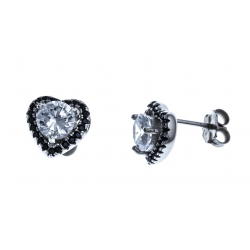 Boucles d'oreille en argent rhodié 4g - zircons noirs et blancs