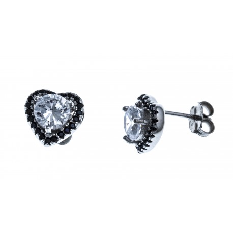 Boucles d'oreille en argent rhodié 4g - zircons noirs et blancs