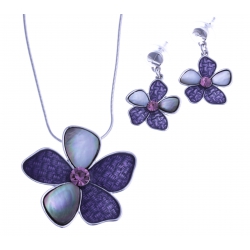 Parure fantaisie-  collier époxy violet - nacre - 40+9 cm + boucles d'oreille as