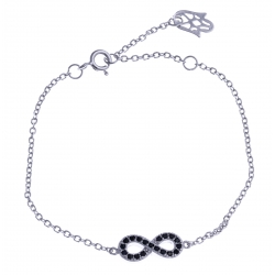 Bracelet en argent rhodié 2g "infini" - zircons noirs - 17+1+1cm