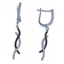 Boucles d'oreilles en argent rhodié 3,4g -  zircons noirs et blancs