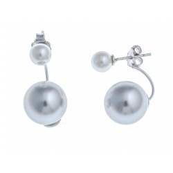 Boucles d'oreille en argent rhodié 1,4g - Imitation perles blanches