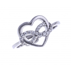 Bague argent rhodié 2,4g "coeur+infini" - zircons - T 52 à 58