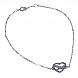 Bracelet argent rhodié 1,4g "coeur+infini" - zircons - 18+1cm