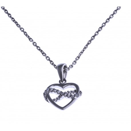 Collier argent rhodié 3,7g "coeur+infini" - zircons - 38+5cm