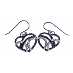 Boucles d'oreille argent rhodié 3,4g "coeur" - zircons noirs et blancs