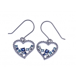 Boucles d'oreille argent rhodié 3,6g - zircons blancs, aquamarine et bleu saphir