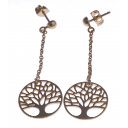 Boucles d'oreille plaquées or "arbre de vie" - chaîne 3cm