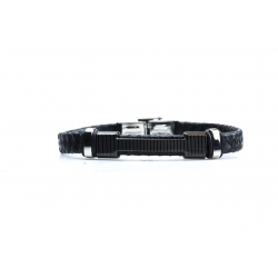 Bracelet acier 2 tons noir et blanc - homme - cuir tressé noir - 21 cm