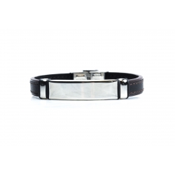 Bracelet acier - homme - cuir noir et finition noire - 21 cm