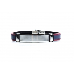 Bracelet acier - homme - cuir bleu et finition rouge - 21 cm