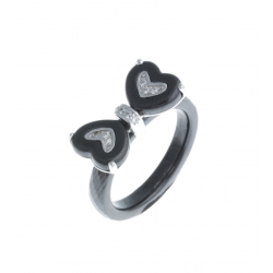 Bague argent rhodié 1,4g "nud papillon" - céramique noire - zircons T 52 à 58