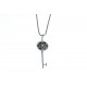 Collier argent rhodié 5,7g "clé" - céramique noire - zircons - 45 cm