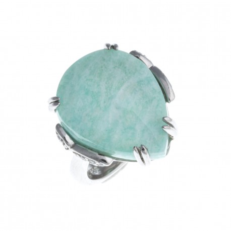 Bague argent rhodié 5,6g - zircons - amazonite - T 50 à 60