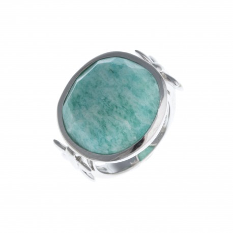 Bague argent rhodié 5,4g - zircons - amazonite - T 50 à 60