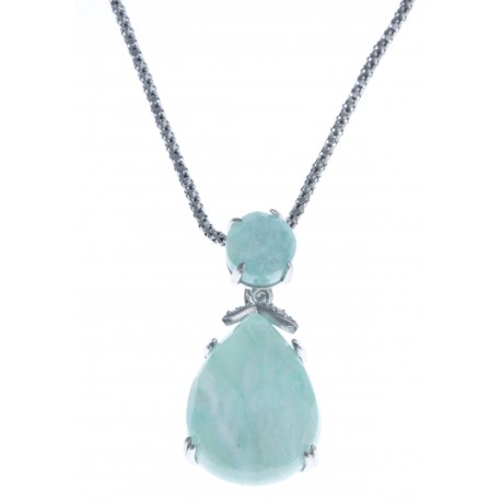 Collier argent rhodié 5g - amazonite - quartz - zircons - 45cm