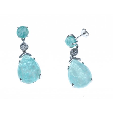 Boucles d'oreille argent rhodié 5g - amazonite - quartz - zircons