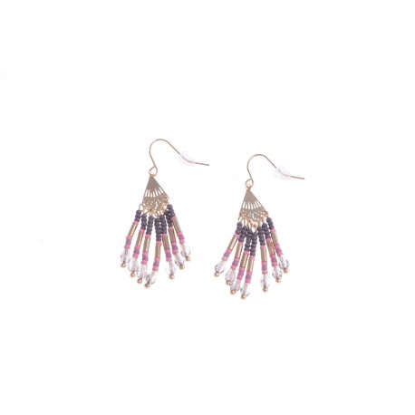 Boucles d'oreille fantaisie - finition dorée - perles multicolores