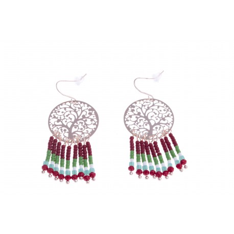 Boucles d'oreille fantaisie - finition rosée - perles multicolores