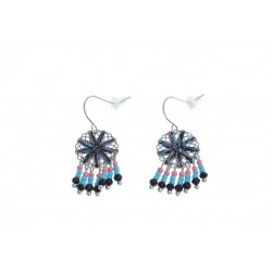 Boucles d'oreille fantaisie - finition argentée - perles multicolores