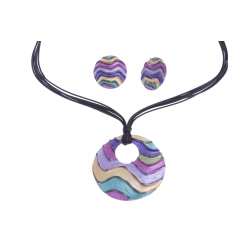Parure fantaisie - collier époxy multicolore - 41+8 cm + boucles d'oreille assor