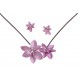 Parure fantaisie "fleurs" - collier époxy rose - 41+8 cm + boucles d'oreille ass