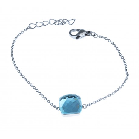 Bracelet acier - verre bleu clair - 17+3cm
