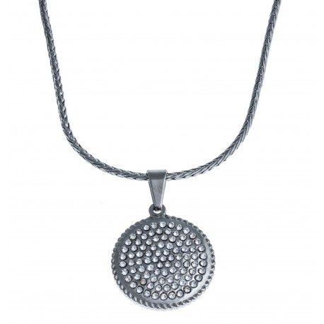 Collier acier - strass - 45+5cm