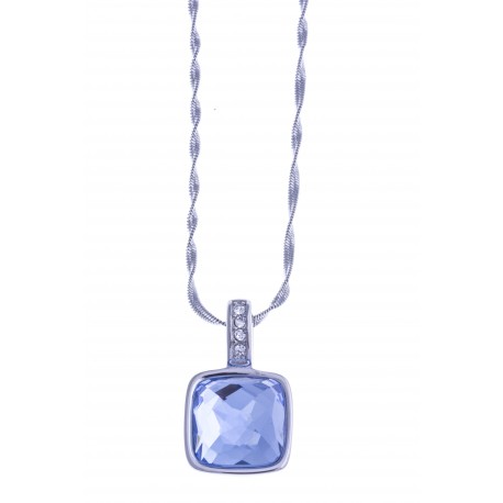 Collier acier - verre bleu foncé - strass - 50 cm