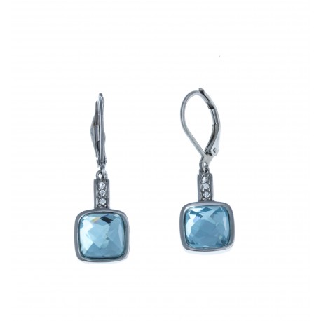 Boucles d'oreille acier - verre clair foncé - strass