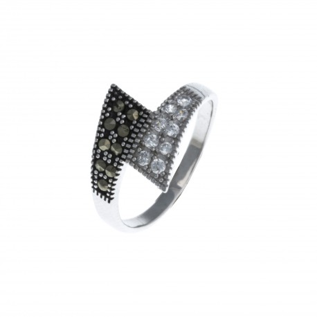 Bague argent rhodié 2,5g - zircons - marcassite - T 50 à 60