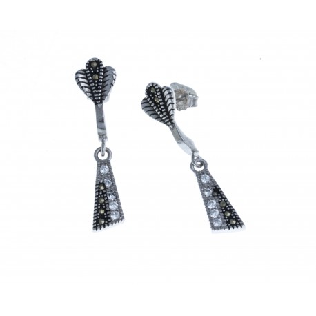 Boucles d'oreille argent rhodié 3,4g - zircons - marcassites