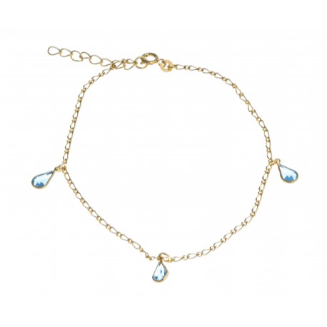 Chaine cheville plaquée or "gouttes" - cristal de swarovski - 23+3cm