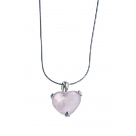Collier argent rhodié 4,9g "cur" - quartz rose - 40cm