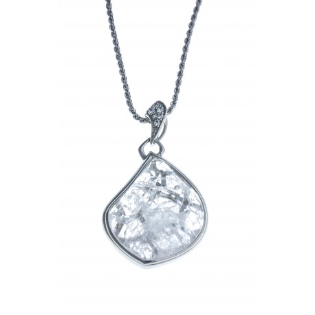 Collier argent rhodié 8,3g - quartz cristal - zircons  - 46 cm