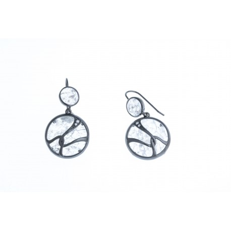 Boucles d'oreille argent rhodié 5,8g - quartz cristal - zircons