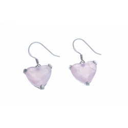 Boucles d'oreille argent rhodié "cur" - quartz rose