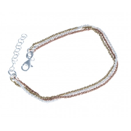 Bracelet argent rhodié 3,4g - 3 tons YRA - 3 fils - 17+3cm
