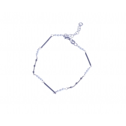 Bracelet argent rhodié 2,3g - 2 tons - perles 18,5+3 cm