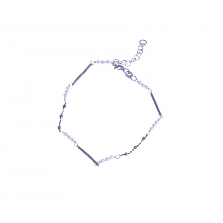 Bracelet argent rhodié 2,3g - 2 tons - perles 18,5+3 cm