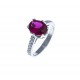 Bague argent rhodié 2,5g - zircons - rubis synthétique - T 50 à 60