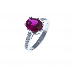 Bague argent rhodié 2,5g - zircons - rubis synthétique - T 50 à 60