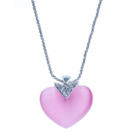 Collier argent rhodié 4g il de chat rose - 40 cm