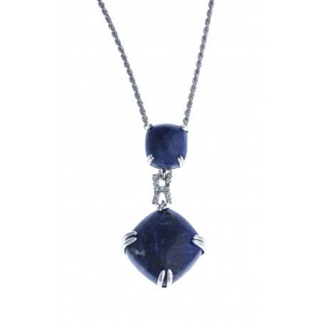 Collier argent rhodié 6g - sodalite - zircons - 45 cm