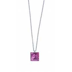 Collier argent rhodié 2,4g - cristal de swarovski rose - 41+2 cm