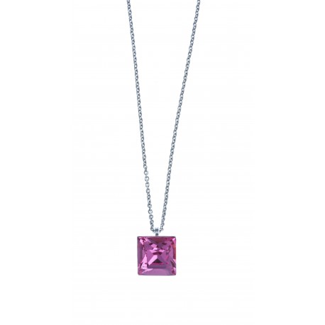 Collier argent rhodié 2,4g - cristal de swarovski rose - 41+2 cm