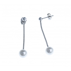 Boucles d'oreille argent rhodié 2,6g - perles swarovski - chaîne 3 cm
