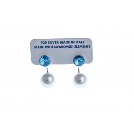 Boucles d'oreille argent rhodié 2,4g - cristal bleu et perles de swarovski