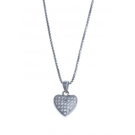 Collier argent rhodié 3,2g "coeur" - zircons - 40 cm