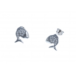 Boucles d'oreille argent rhodié 1,7g «poisson» - zircons